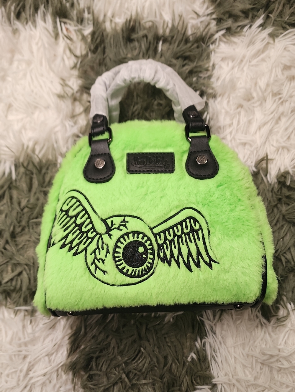 NWT Von Dutch Green Furry Bowler - Picture 2 of 2